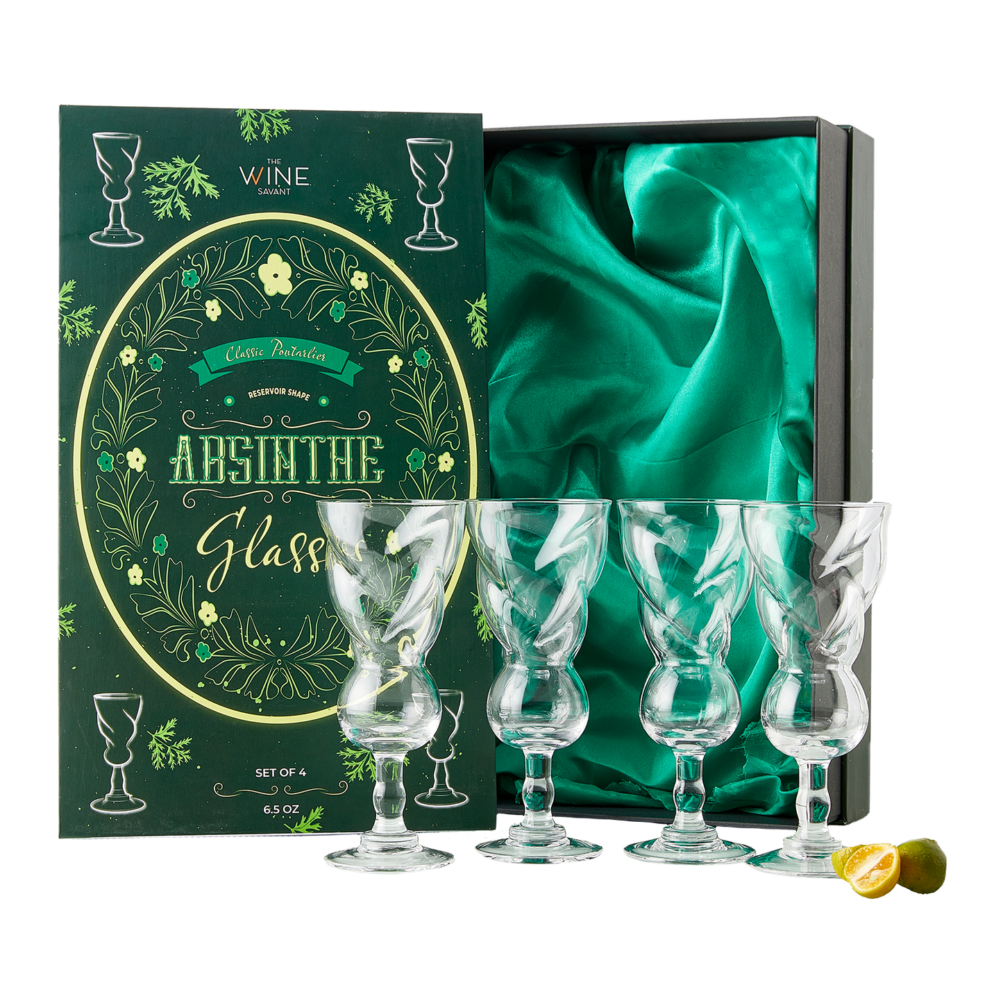 Vintage Crystal Absinthe Glasses | Set of 4 | 6.5 oz Wine Savant - Stemmed Classic With Swiss Bubble Reservoir, Tasting, Nosing & Sipping, Absinthe, Sambuca, Raki, Pastis, Ouzo, Drinking Green Fairy-0