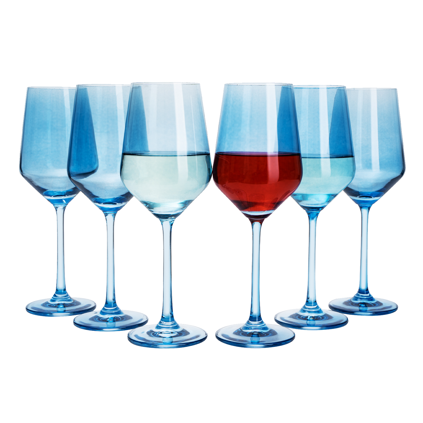 Colored Wine Glass Set, 12oz Glasses Set of 6 Baby Shower Gender Reveal Boy or Girl Decor Baby Announcement Unique Italian Style Tall Stemmed for White & Red Wine Elegant Glassware (Cobalt Blue)-0