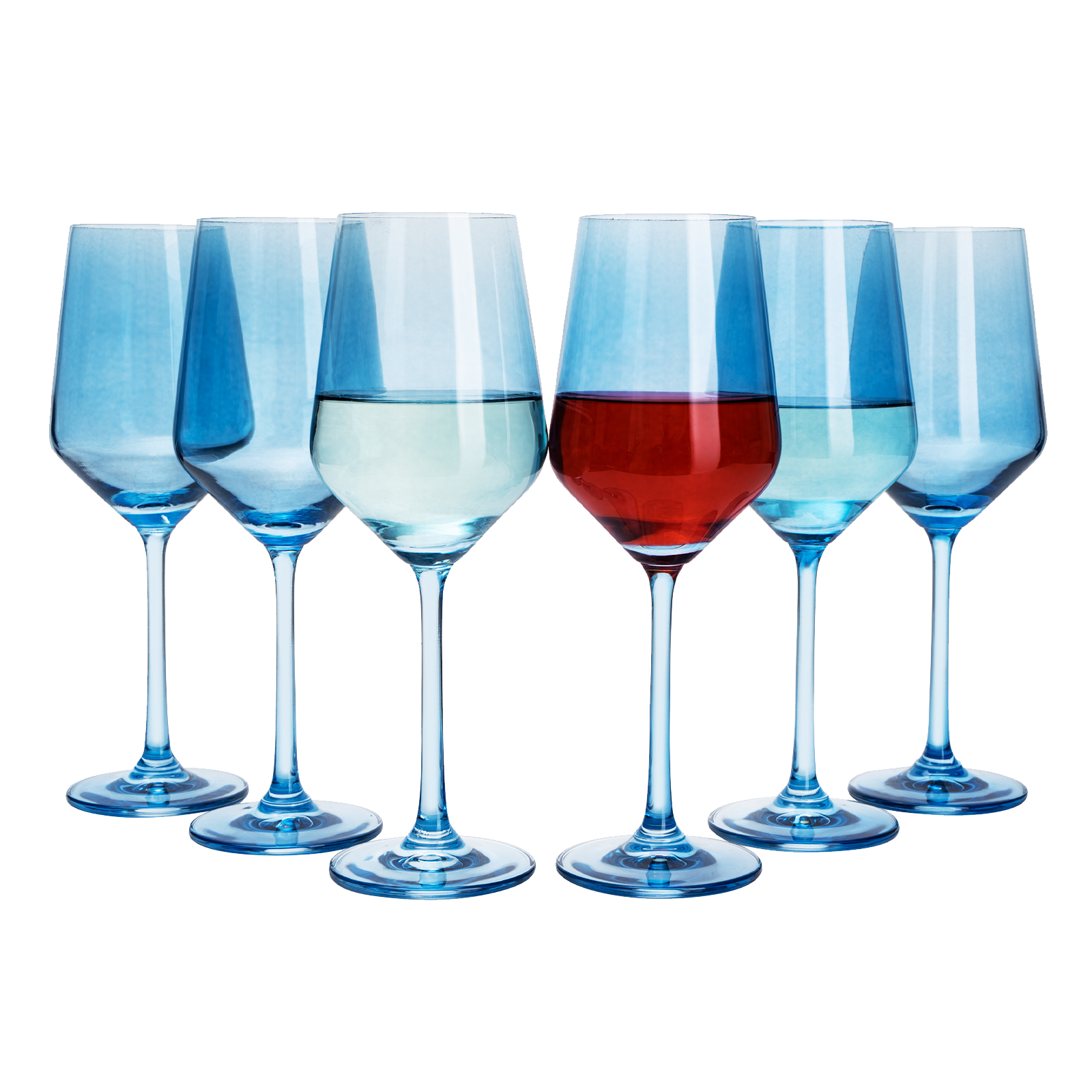 Colored Wine Glass Set, 12oz Glasses Set of 6 Baby Shower Gender Reveal Boy or Girl Decor Baby Announcement Unique Italian Style Tall Stemmed for White & Red Wine Elegant Glassware (Cobalt Blue)-0