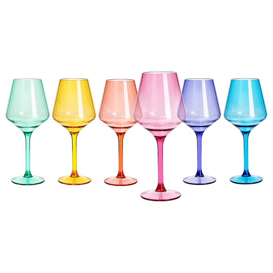 European Style Crystal, Stemmed Wine Glasses, Acrylic Glasses Tritan Drinkware, Unbreakable Colored, 6 - Set - Shatterproof BPA-free plastic, Reusable, All Purpose Glassware, Hand Wash Only 15oz-0