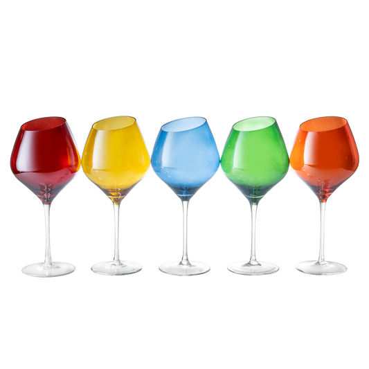 Slanted Rim Colored Wine Glasses by The Wine Savant – Set of 5 Stylish and Slant Rim Wine Glasses for Parties, Multicolor Set for Weddings Anniversary, White or Red Wine, Cabernet Bordeaux 20 oz-0