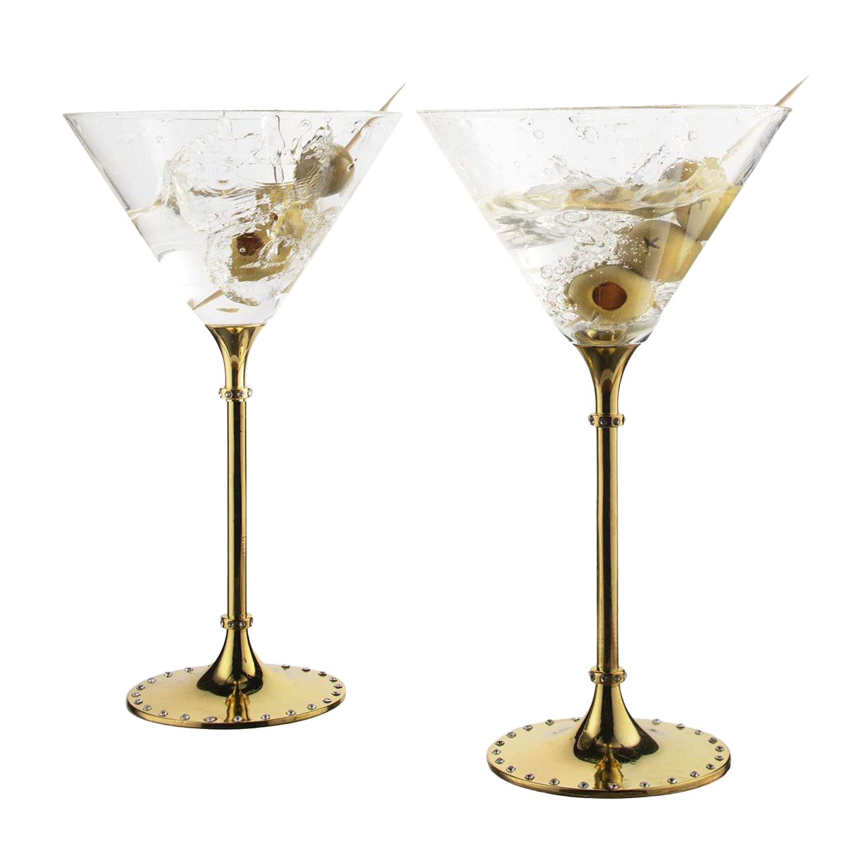 The Wine Savant Gold Cocktail, Martini & Champagne Glasses Rhinestone DIAMOND Studded, Cosmopolitan Elegant Crystal Glassware, Set of 2-10oz, 10" Tall Stem Sparkling Margaretta, Wedding, or Everyday-0