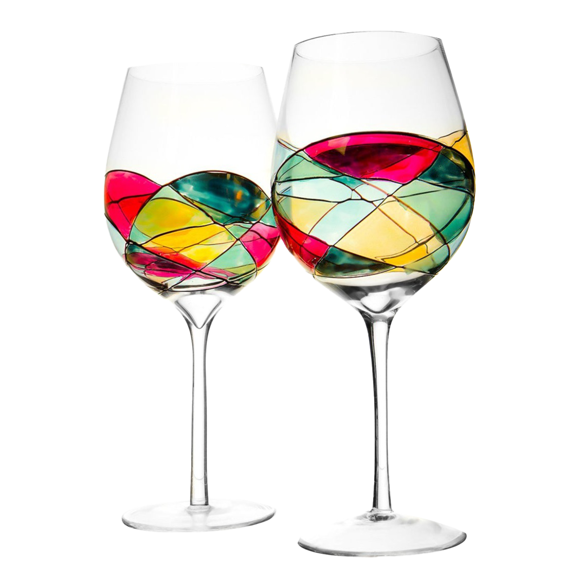 The Wine Savant Artisanal Hand Painted Renaissance Romantic Stain-glassed Windows Wine Glasses Set of 2 - Gift Idea for Her, Him, Birthday, Housewarming - Extra Large Goblets 29OZ (Stemmed)-0