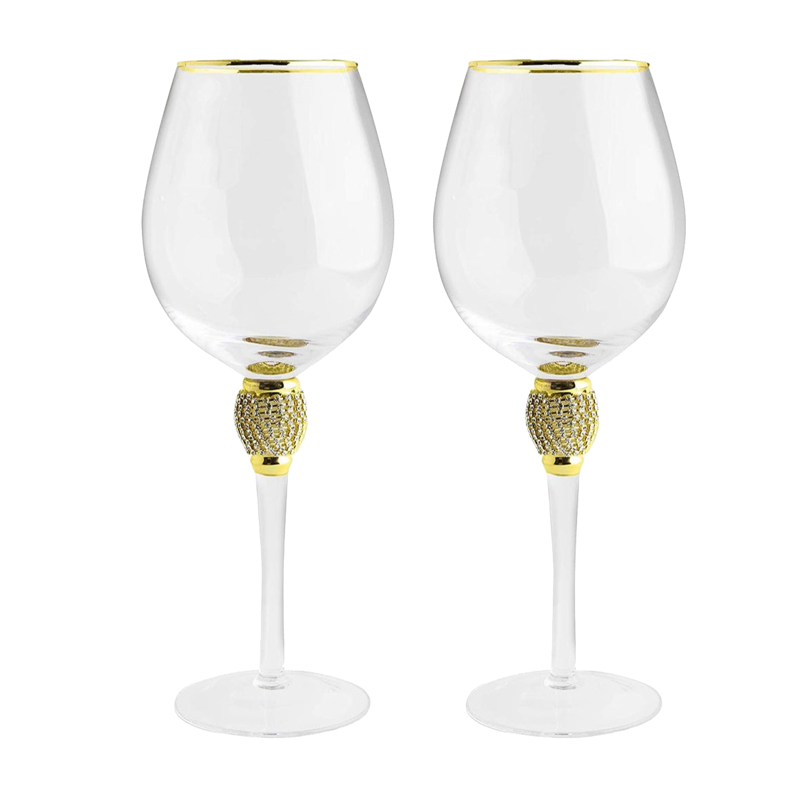 The Wine Savant Large Diamond Wine Glasses, Gold Rim Rhinestone Diamond Glasses - Wedding Glasses - 15 Ounce, Premium Designed Wine Glasses for Spirits and Wine, Gift Boxed (2, Clear)-0