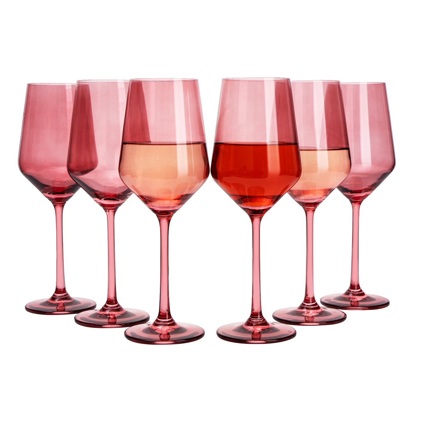 Set of 6 Colored Wine Glasses - 12 oz Hand Blown Italian Style Crystal Bordeaux Wine Glasses - Premium Stemmed Colored Glassware - Unique Drinking Glasses (6, Rose)-0