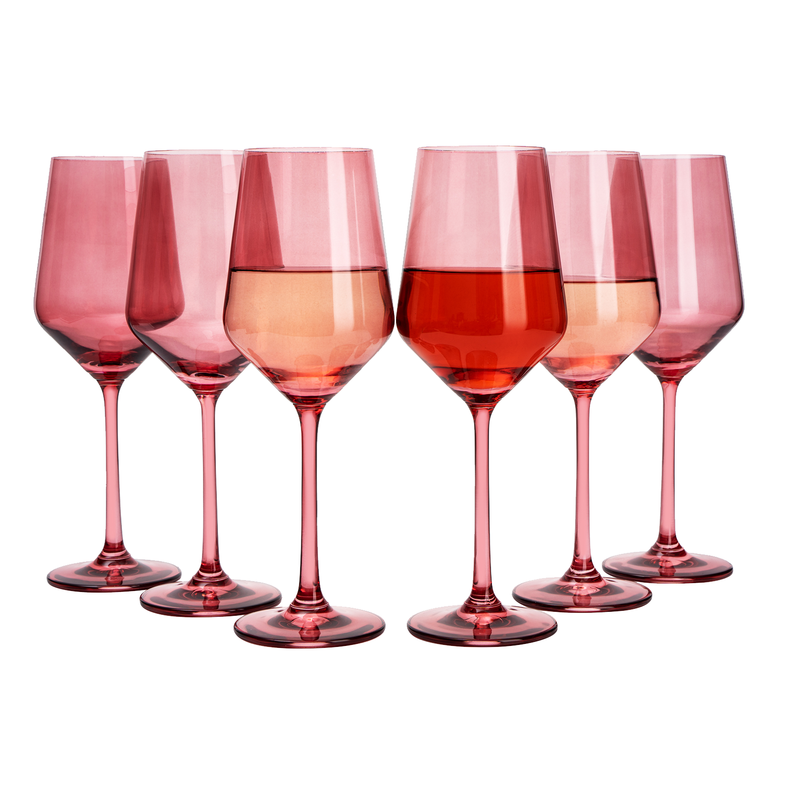 Set of 6 Colored Wine Glasses - 12 oz Hand Blown Italian Style Crystal Bordeaux Wine Glasses - Premium Stemmed Colored Glassware - Unique Drinking Glasses (6, Rose)-0