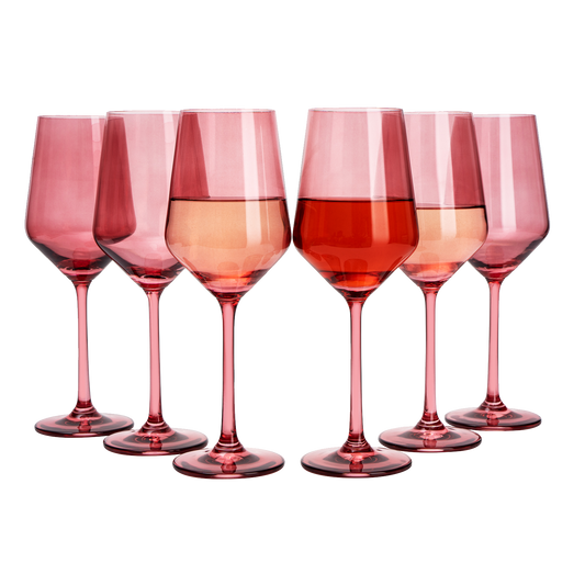 Set of 6 Colored Wine Glasses - 12 oz Hand Blown Italian Style Crystal Bordeaux Wine Glasses - Premium Stemmed Colored Glassware - Unique Drinking Glasses (6, Rose)-0