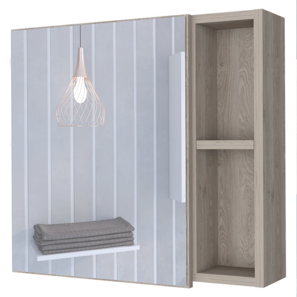 Medicine Cabinet Viking, Three Internal Shelves, Single Door, Two External Shelves, Light Gray Finish-4