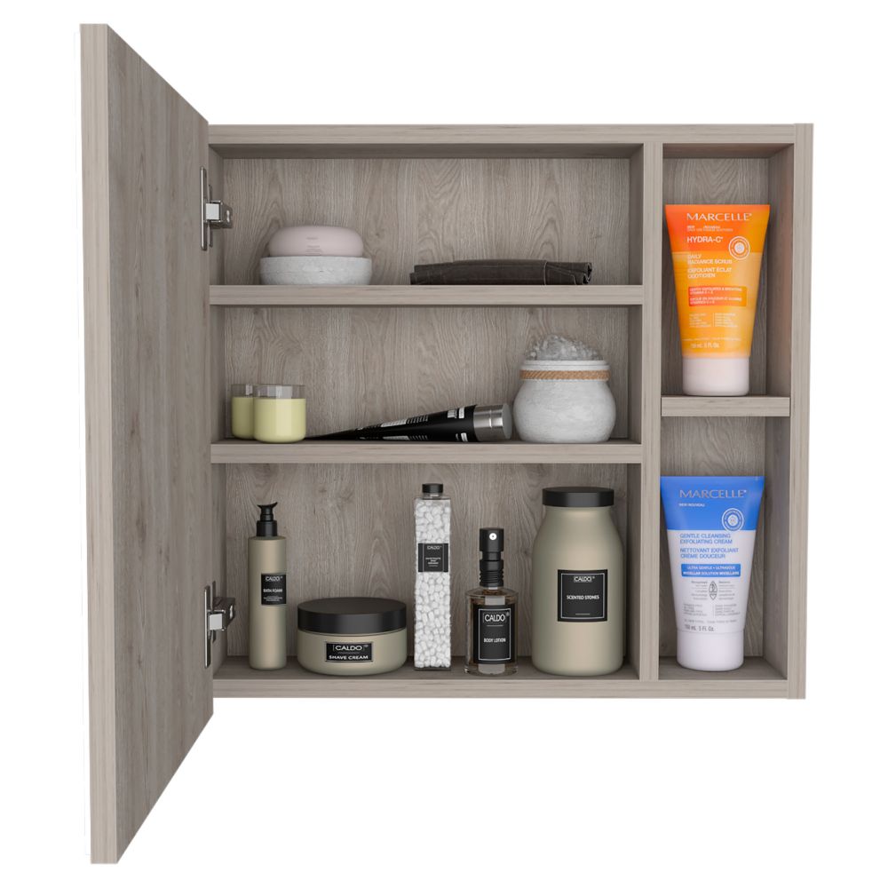 Medicine Cabinet Viking, Three Internal Shelves, Single Door, Two External Shelves, Light Gray Finish-3