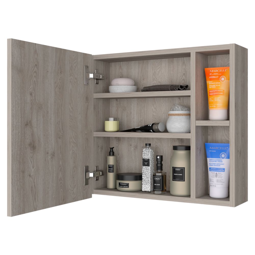 Medicine Cabinet Viking, Three Internal Shelves, Single Door, Two External Shelves, Light Gray Finish-5
