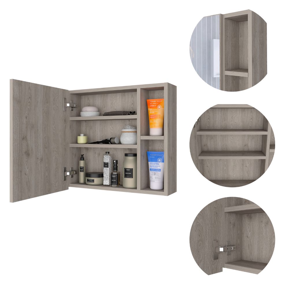 Medicine Cabinet Viking, Three Internal Shelves, Single Door, Two External Shelves, Light Gray Finish-6