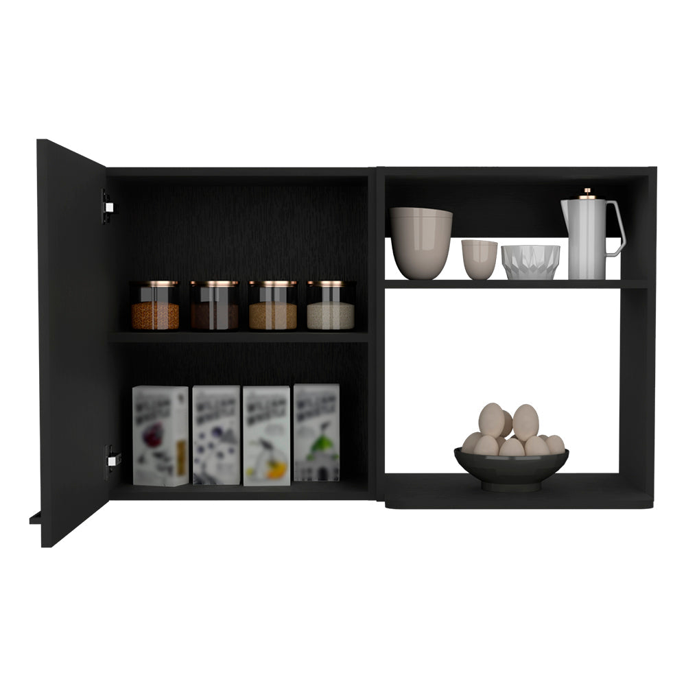Kitchen Wall Cabinet Bussolengo, Two Shelves, Black Wengue Finish-3
