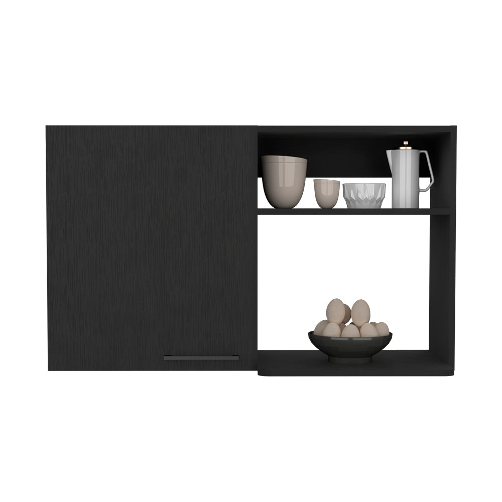 Kitchen Wall Cabinet Bussolengo, Two Shelves, Black Wengue Finish-2