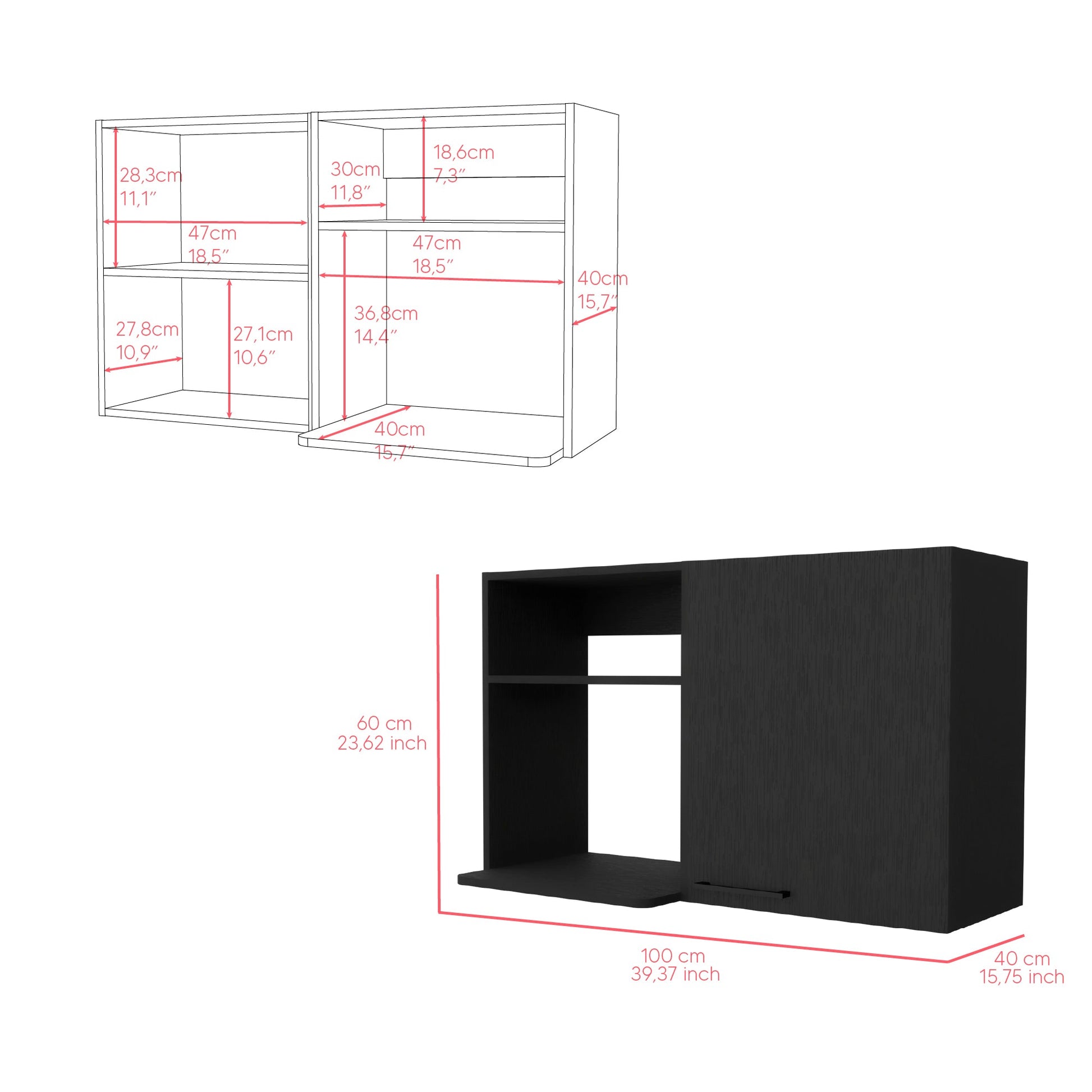 Kitchen Wall Cabinet Bussolengo, Two Shelves, Black Wengue Finish-6