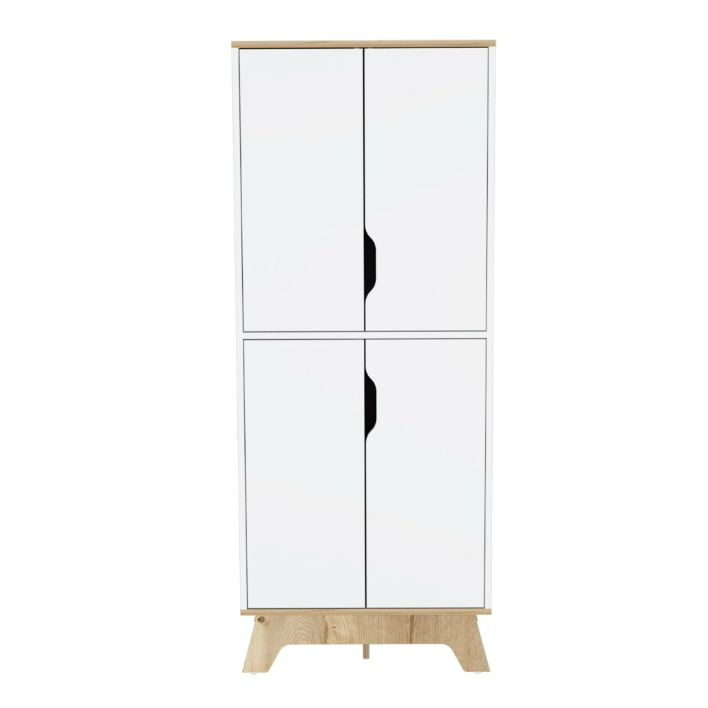 Double Kitchen Pantry Wallas, Double Door, Four Legs, Four Shelves, Light Oak / White Finish-3