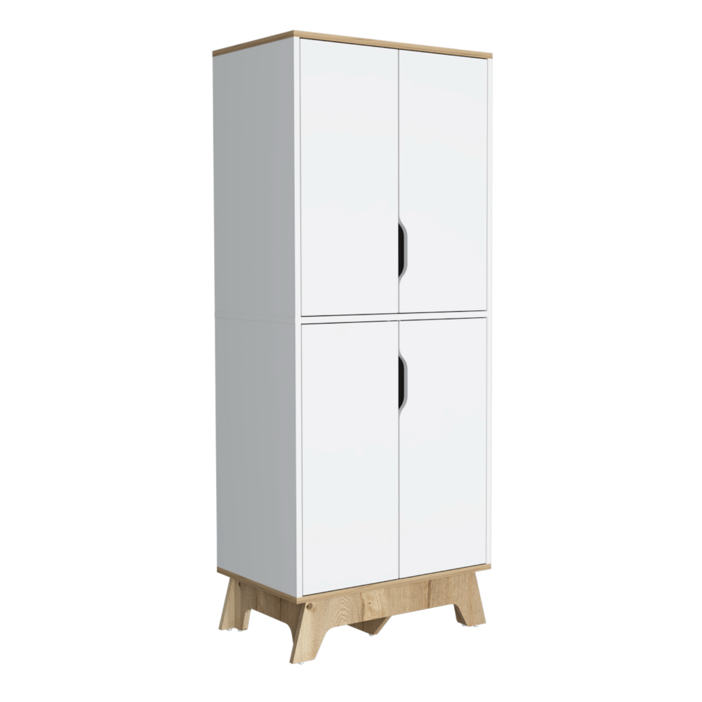 Double Kitchen Pantry Wallas, Double Door, Four Legs, Four Shelves, Light Oak / White Finish-5