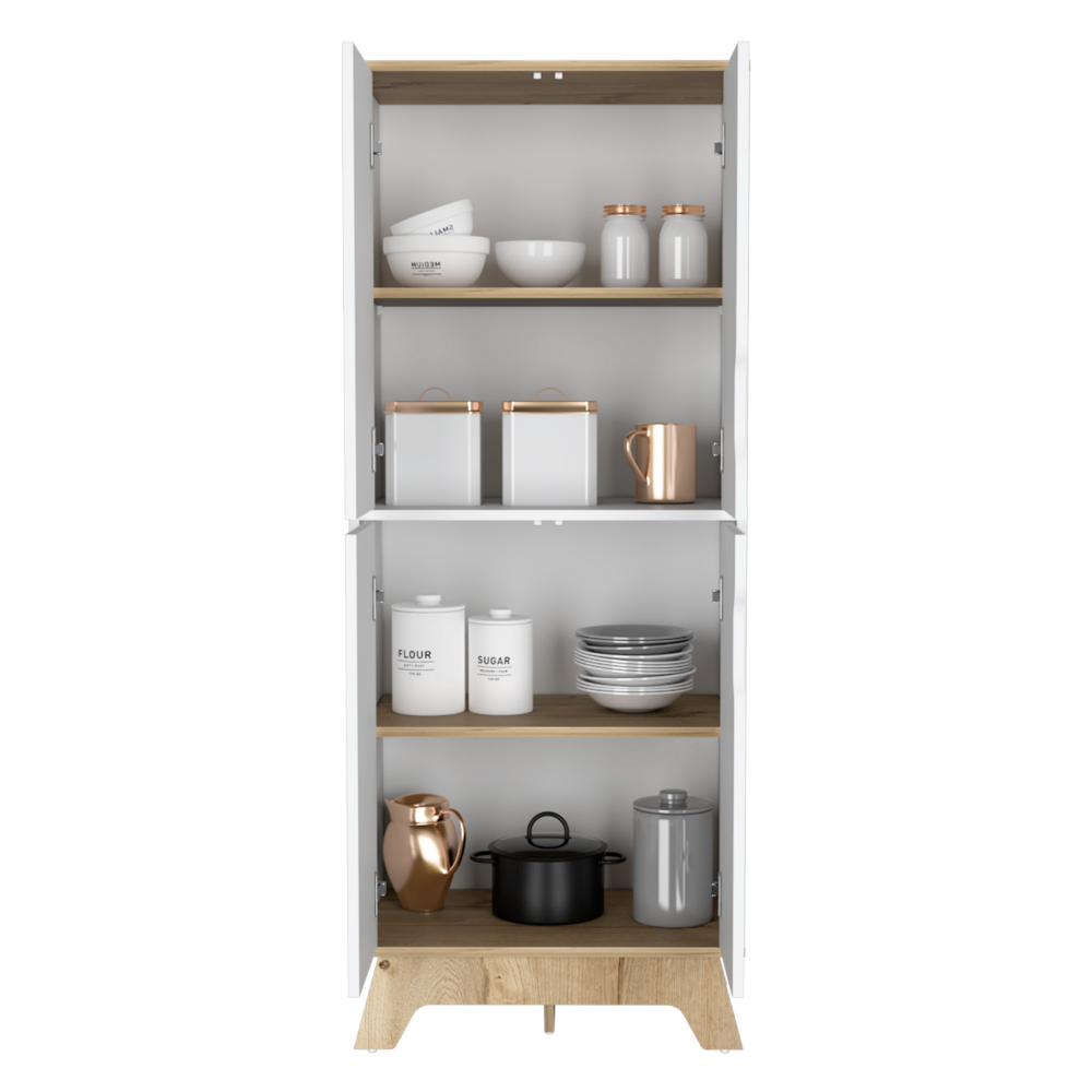 Double Kitchen Pantry Wallas, Double Door, Four Legs, Four Shelves, Light Oak / White Finish-2