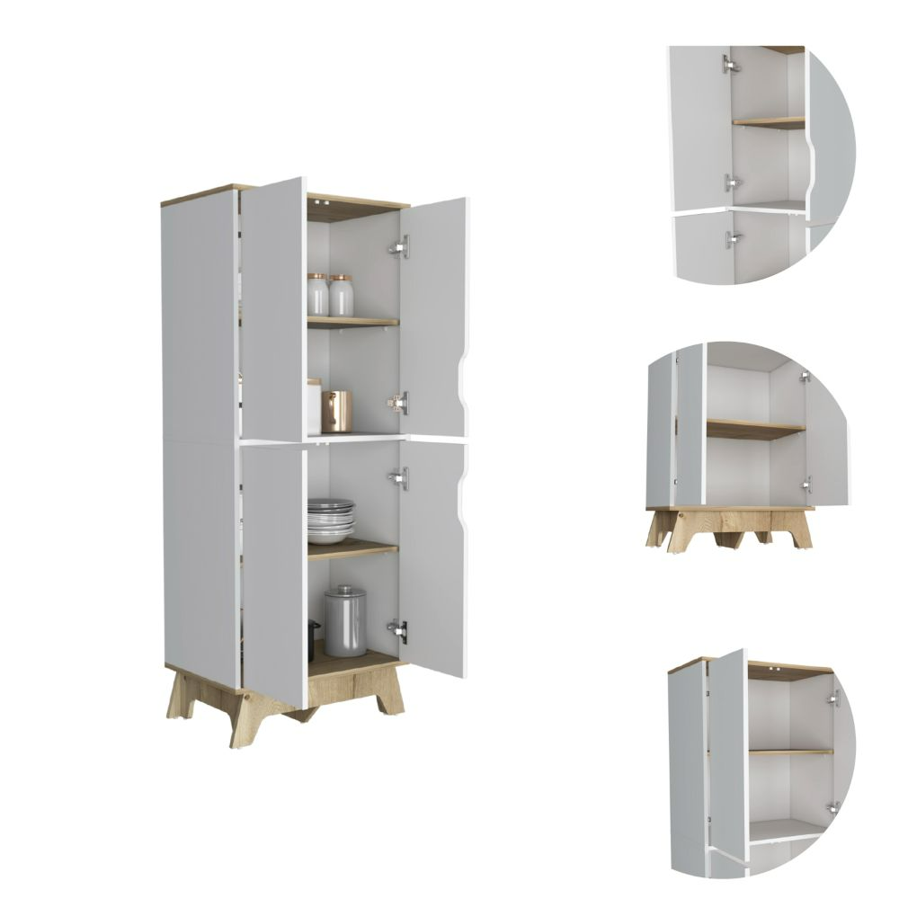 Double Kitchen Pantry Wallas, Double Door, Four Legs, Four Shelves, Light Oak / White Finish-6