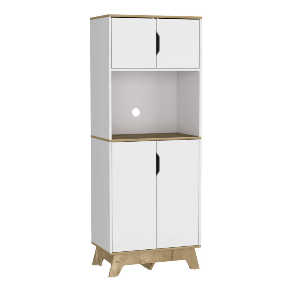 Microwave Tall Cabinet Wallas, Counter Surface, Top- Lower Double Doors, Light Oak / White Finish-5