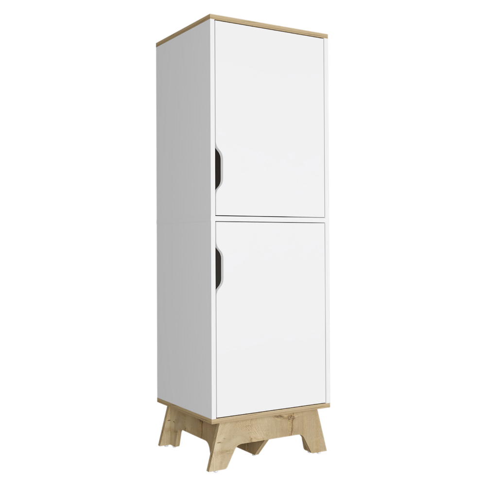 Single Kitchen Pantry Wallas, Four Shelves, Two Doors, Light Oak / White Finish-5