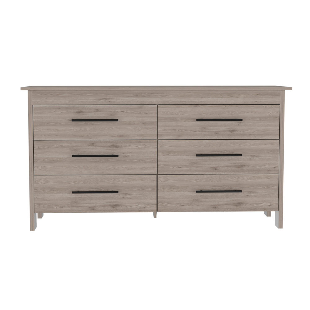 6 Drawer Double Dresser Wezz, Four Legs, Superior Top, Light Gray Finish-3