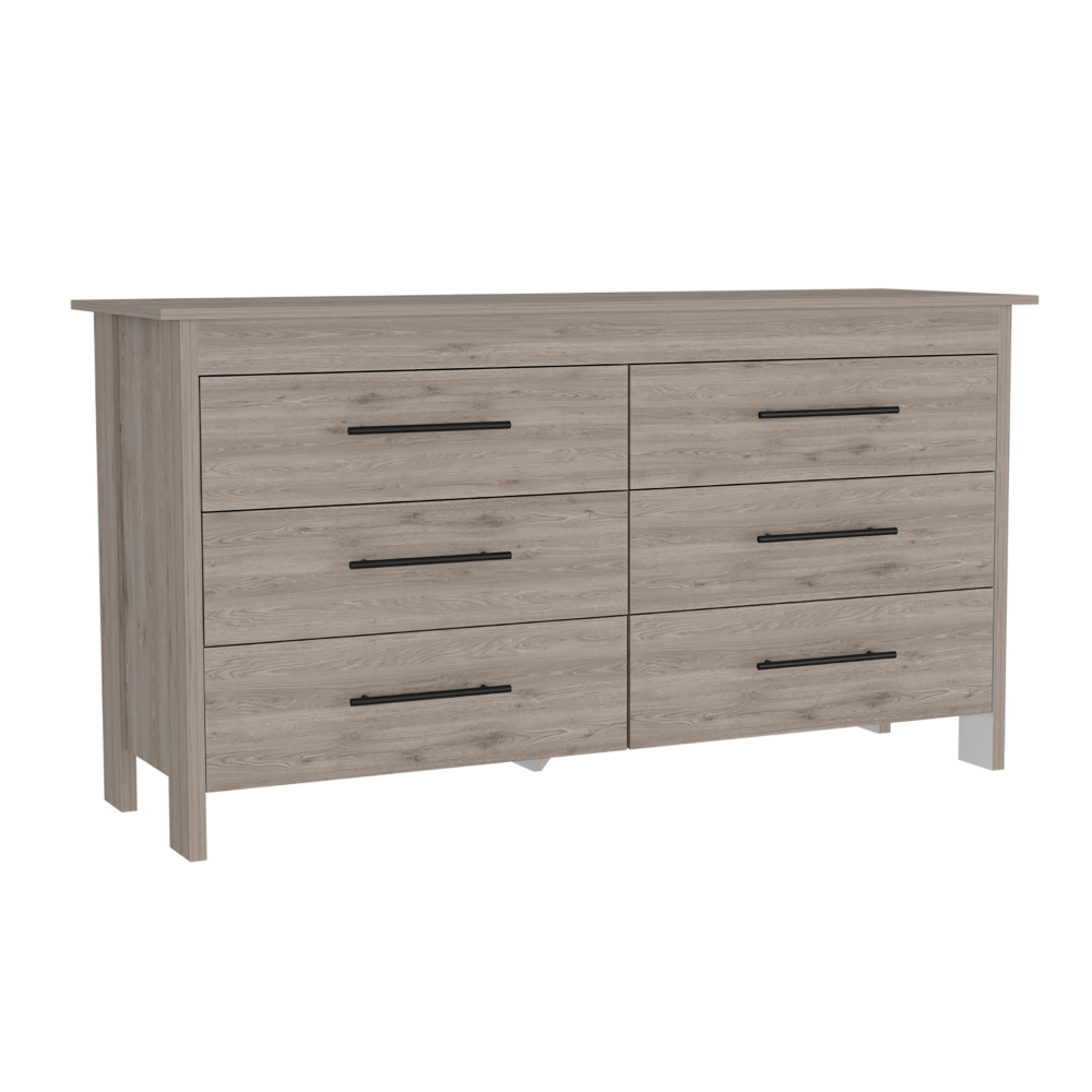 6 Drawer Double Dresser Wezz, Four Legs, Superior Top, Light Gray Finish-5