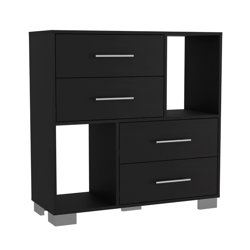 Dresser Hetzs, Four Drawers, Two Open Shelves, Black Wengue Finish-5