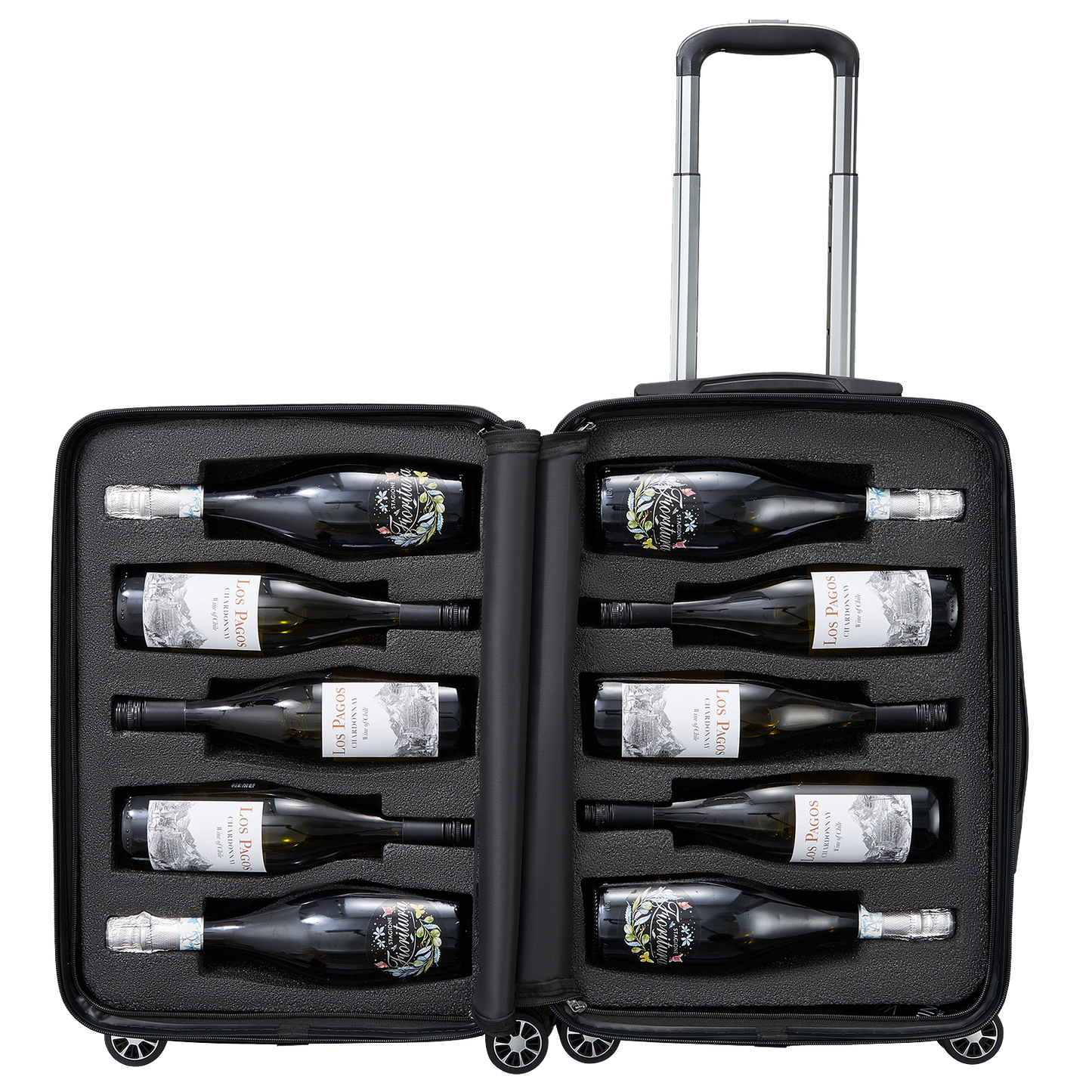 Wine Bottle Suitcase | Holds 10 Standard 750 ML Size Bottles | Universal Airplane Luggage Case, TSA Approved Wheeled Bag For Professionals and Consumers, Gift For Wine Lovers & Connoisseurs (24 IN)-0