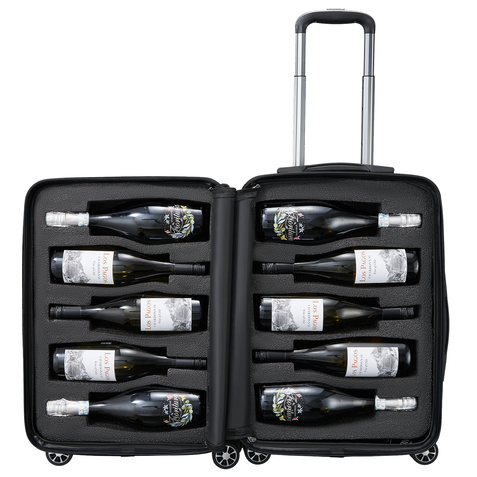 Wine Bottle Suitcase | Holds 10 Standard 750 ML Size Bottles | Universal Airplane Luggage Case, TSA Approved Wheeled Bag For Professionals and Consumers, Gift For Wine Lovers & Connoisseurs (24 IN)-0