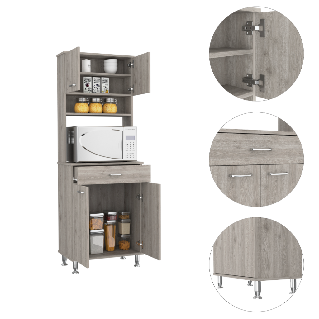 Pantry Piacenza, Two Double Door Cabinet, Light Gray Finish-6