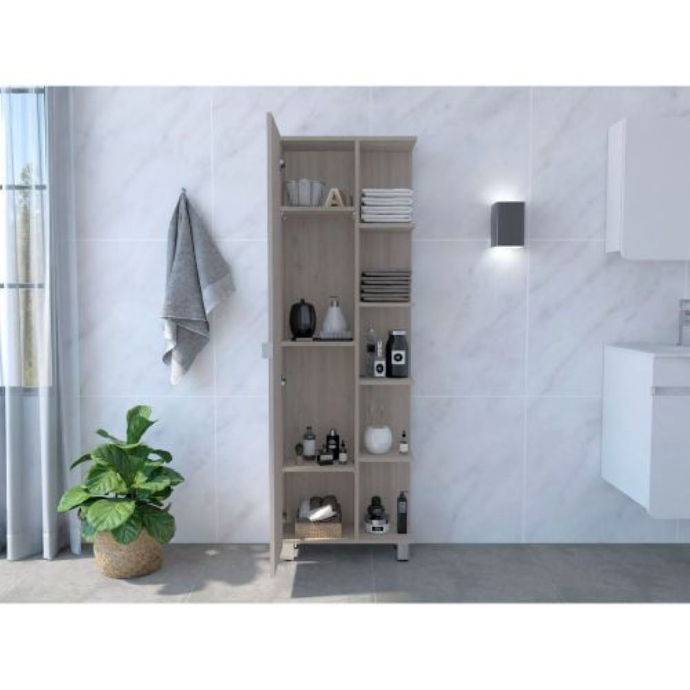 Corner Cabinet Womppi, Five Open Shelves, Single Door, Light Gray Finish-1