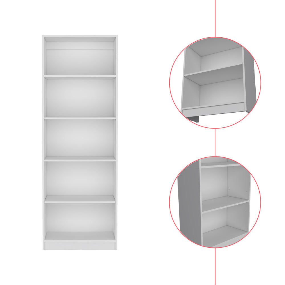 Bookcase 4-Shelves Benzoni, Ample Storage and Modern Design, White Finish-5