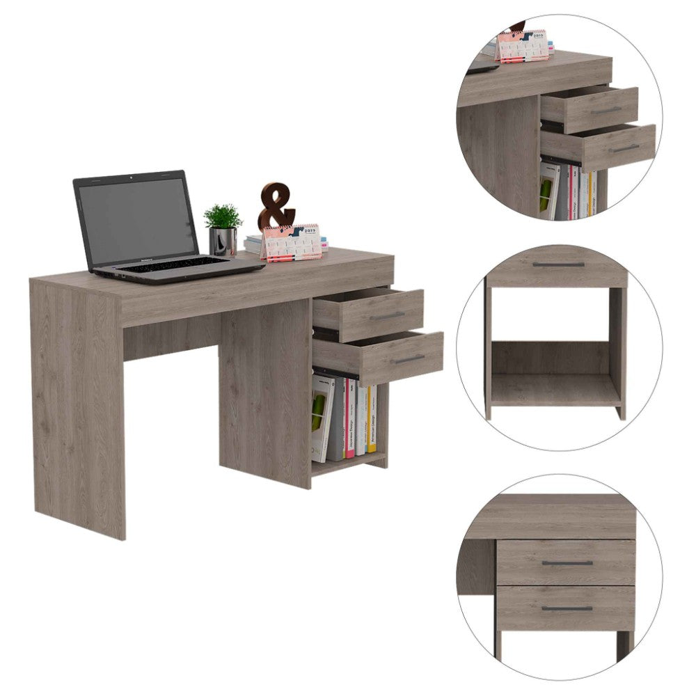 Computer Desk Limestone, Two Drawers, Light Gray Finish-2