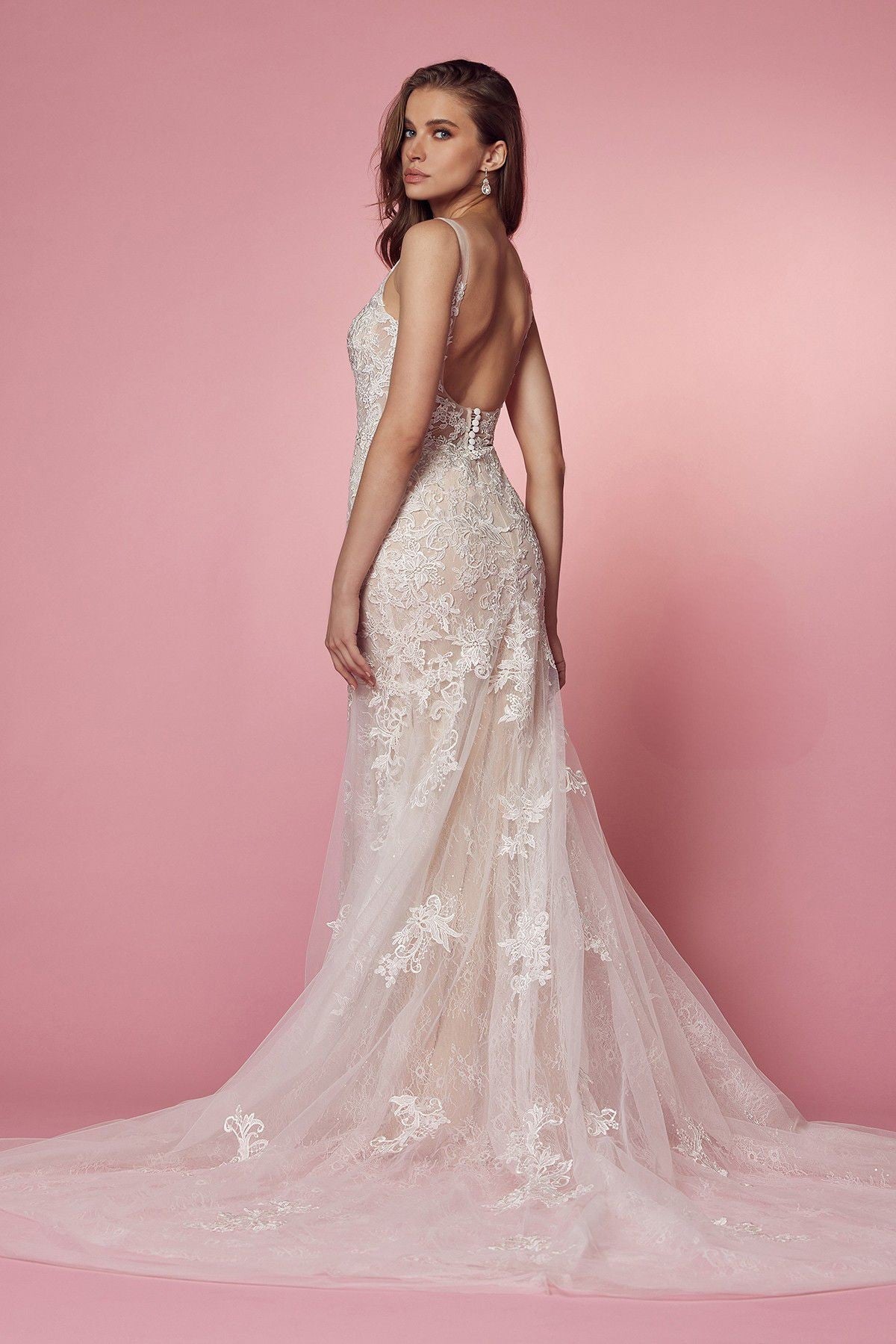 Plunging Neckline Laced Mermaid Long Wedding Dress NXH493-1