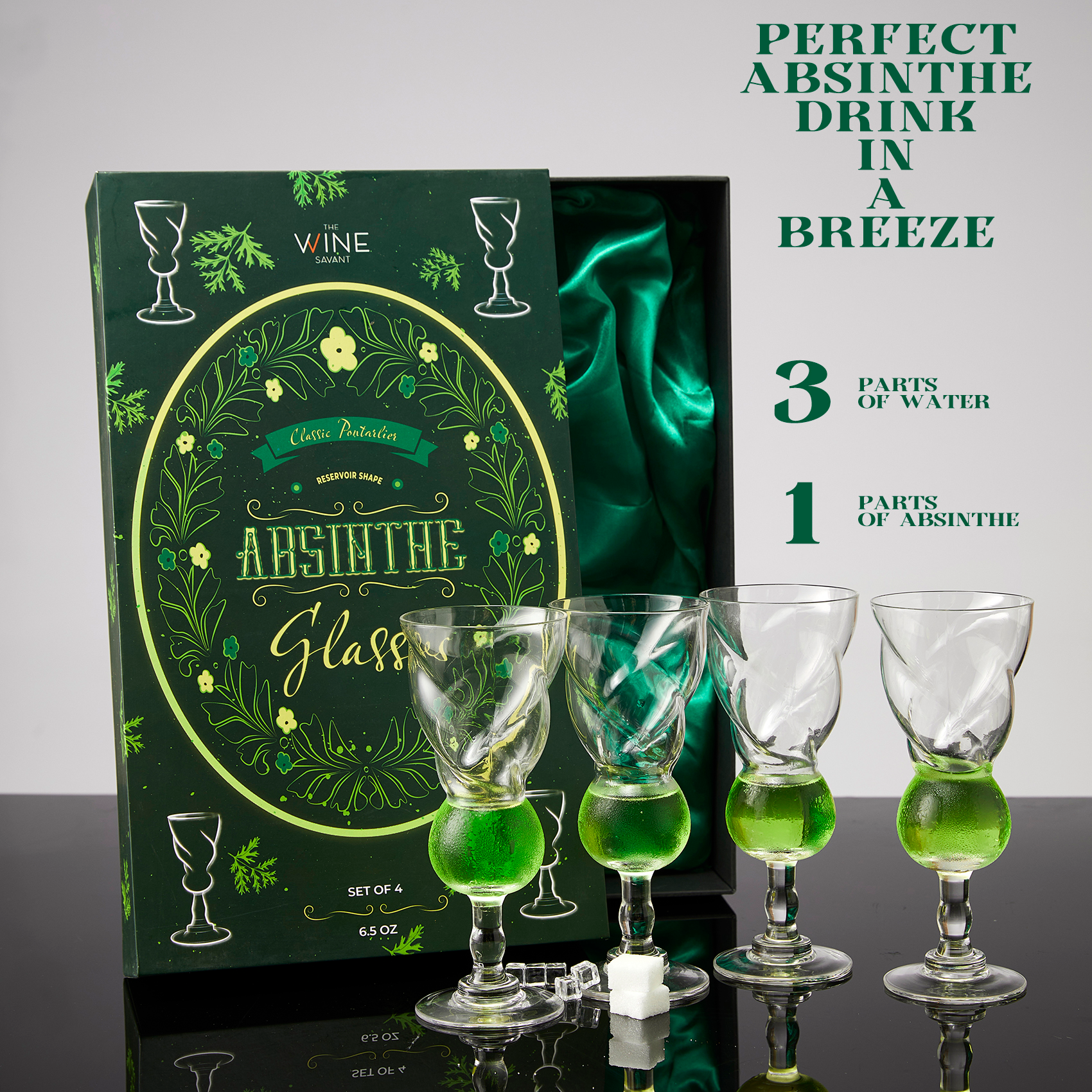 Vintage Crystal Absinthe Glasses | Set of 4 | 6.5 oz Wine Savant - Stemmed Classic With Swiss Bubble Reservoir, Tasting, Nosing & Sipping, Absinthe, Sambuca, Raki, Pastis, Ouzo, Drinking Green Fairy-1