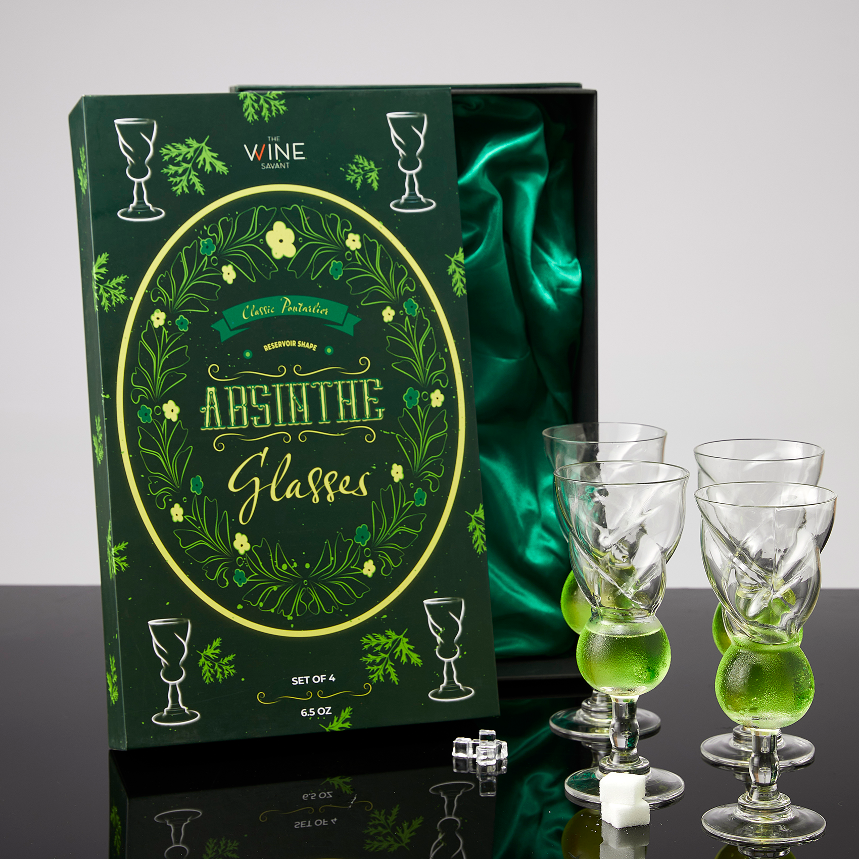Vintage Crystal Absinthe Glasses | Set of 4 | 6.5 oz Wine Savant - Stemmed Classic With Swiss Bubble Reservoir, Tasting, Nosing & Sipping, Absinthe, Sambuca, Raki, Pastis, Ouzo, Drinking Green Fairy-4