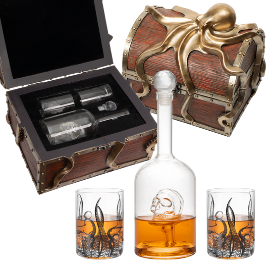 Octopus Kraken Chest Wine & Whiskey Decanter Set with 2 Glasses by The Wine Savant - Extraordinary Detail - Whiskey Gift Sets, Wine Gift Sets, Nautical Gifts, Kraken Sea, Sea Lover Gifts-0