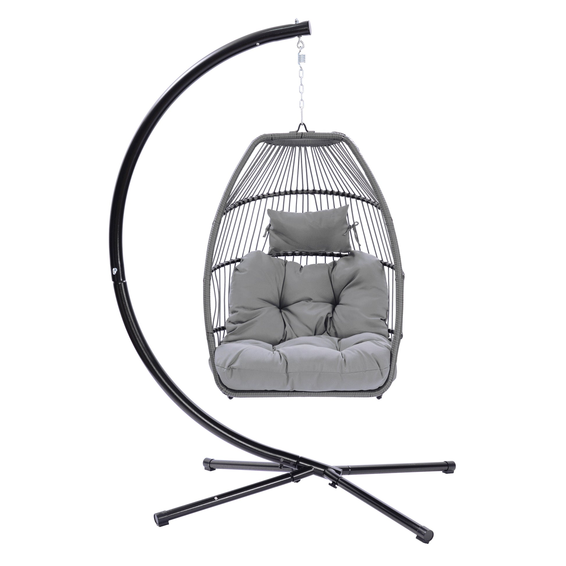 Outdoor Patio Wicker Folding Hanging Chair,Rattan Swing Hammock Egg Chair With C Type Bracket, With Cushion And Pillow-1