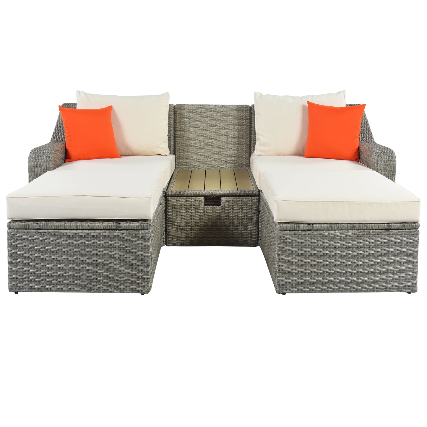 U_STYLE Patio Furniture Sets, 3-Piece Patio Wicker Sofa with  Cushions, Pillows, Ottomans and Lift Top Coffee Table-4