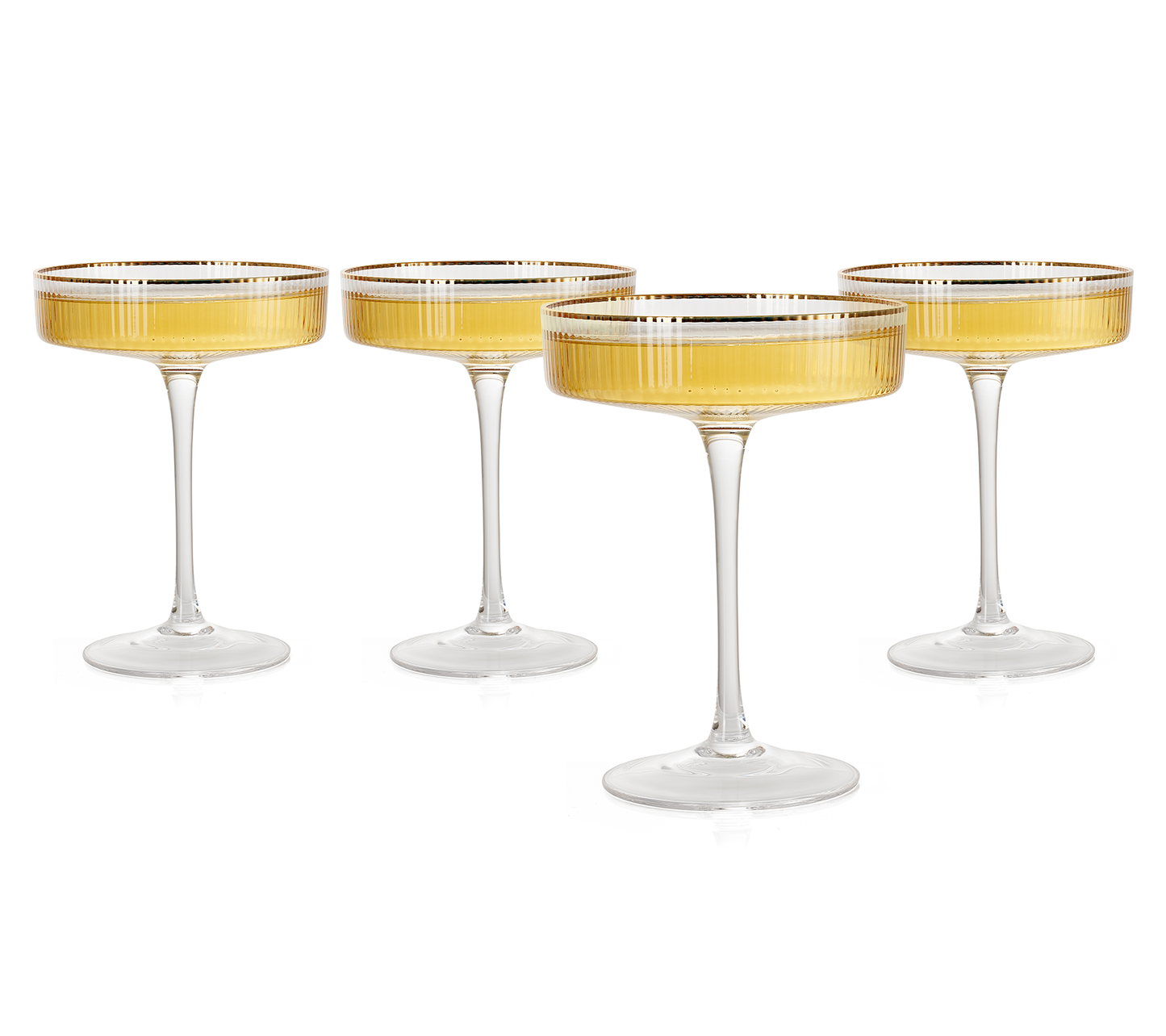 Ribbed Coupe Cocktail Glasses With Gold Rim 8 oz | Set of 4 | Classic Manhattan Glasses For Cocktails, Champagne Coupe, Ripple Coupe Glasses, Art Deco Gatsby Vintage, Crystal with Stems-6