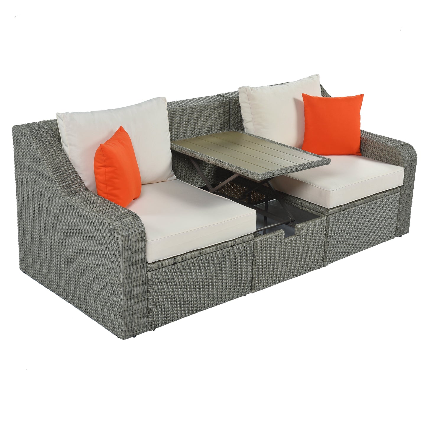 U_STYLE Patio Furniture Sets, 3-Piece Patio Wicker Sofa with  Cushions, Pillows, Ottomans and Lift Top Coffee Table-10