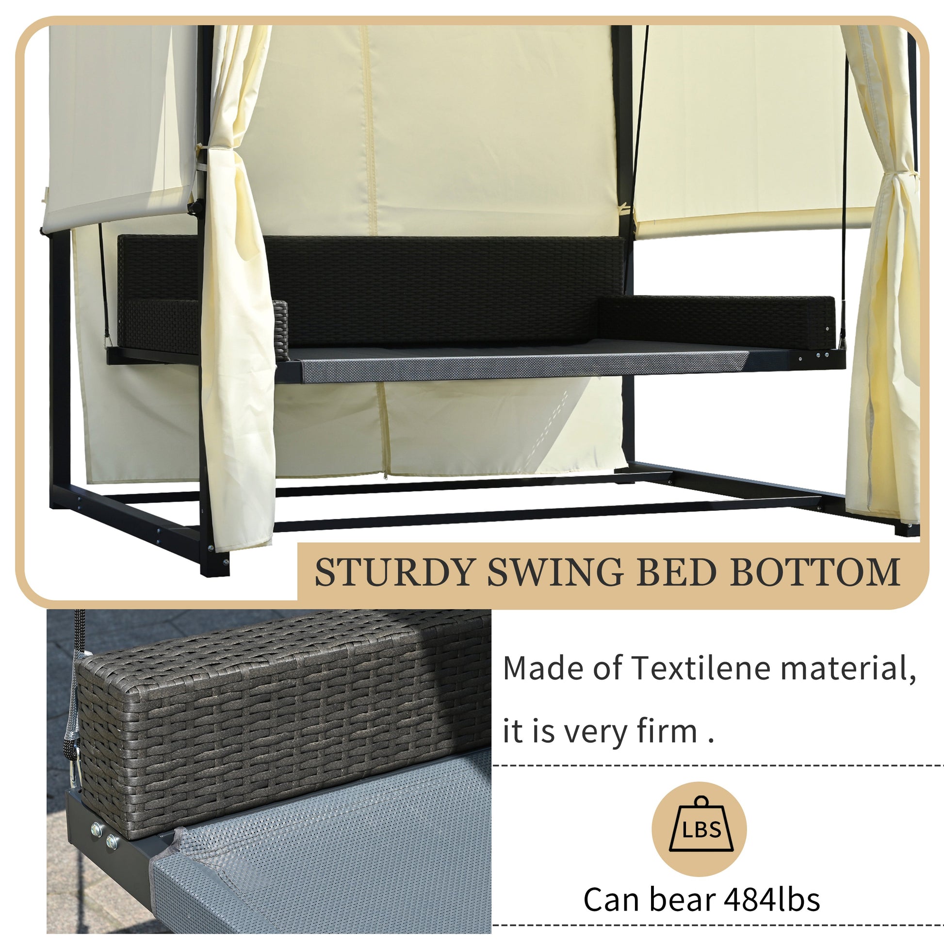 Style Outdoor Swing Bed for 2-3 People-17