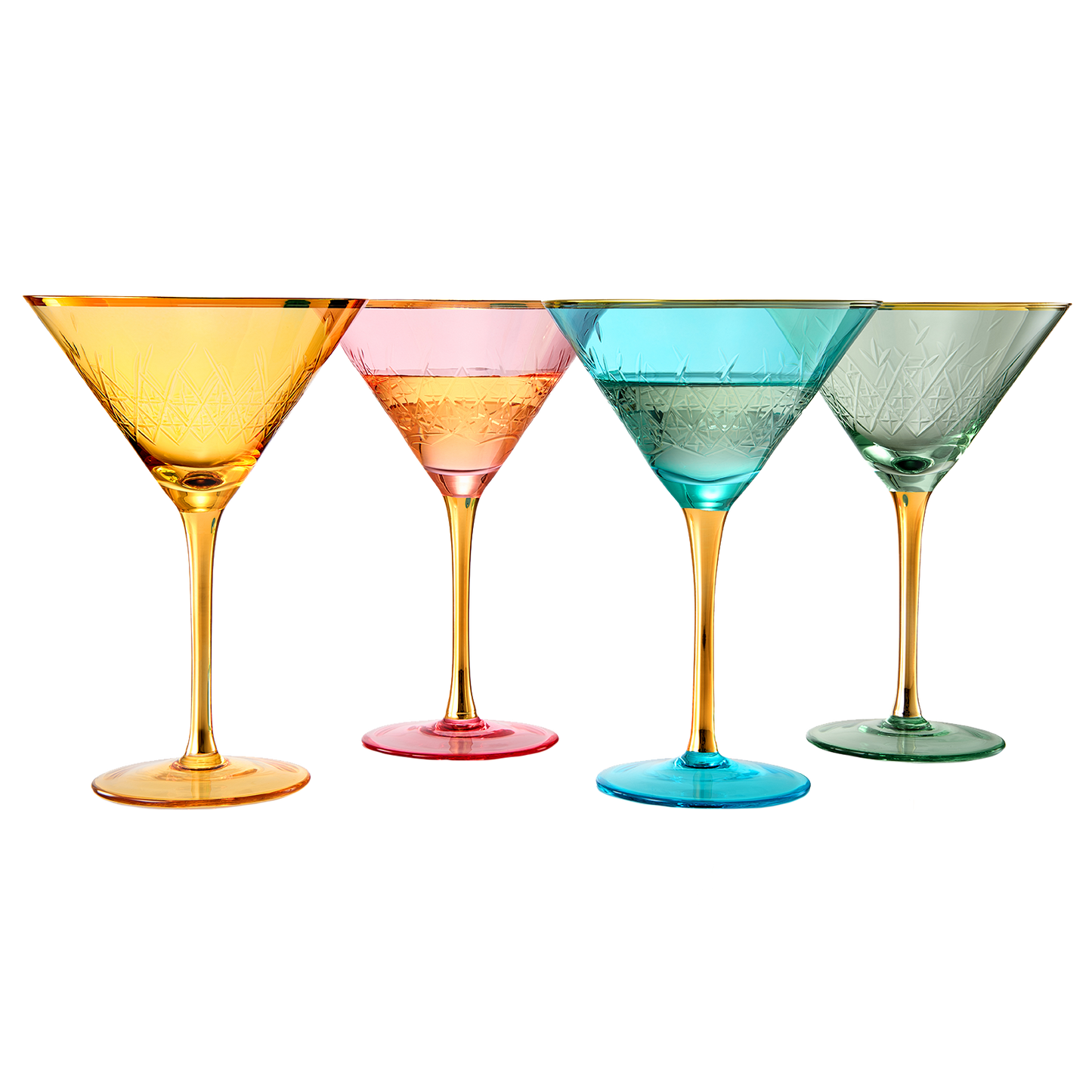 Crystal Martini Glasses Colored - Set of 4 - Stemmed Multi-Color Glass, Great for all Drink Types and Occasions - Luxury, Durable, Hand-Blown Vintage Art Deco Coupe for Champagne, Martini, Cocktails-0