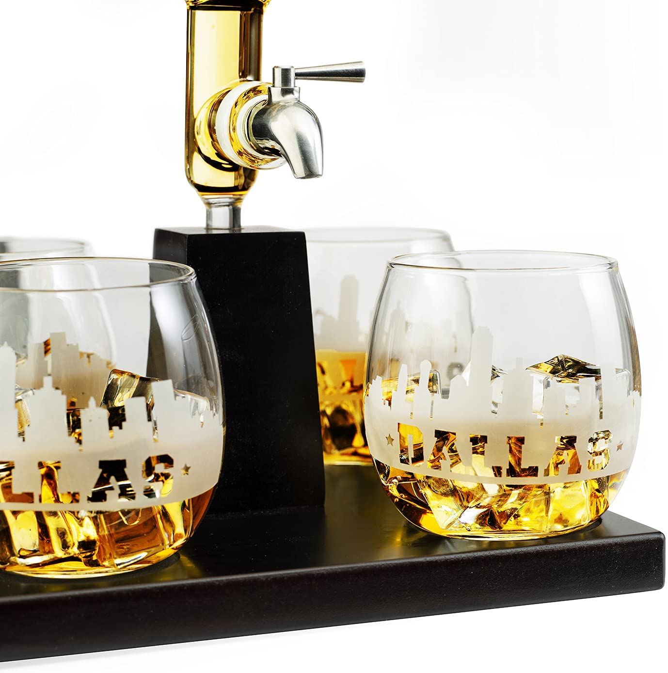 Wine & Whiskey Decanter Set 1100ml by The Wine Savant with 4 Whiskey Glasses, Drink Dispenser Scotch, Bourbon, Brandy Home Office Apartment Decor, Gifts - Dallas, Memphis, New York & Los Angeles Gifts-3