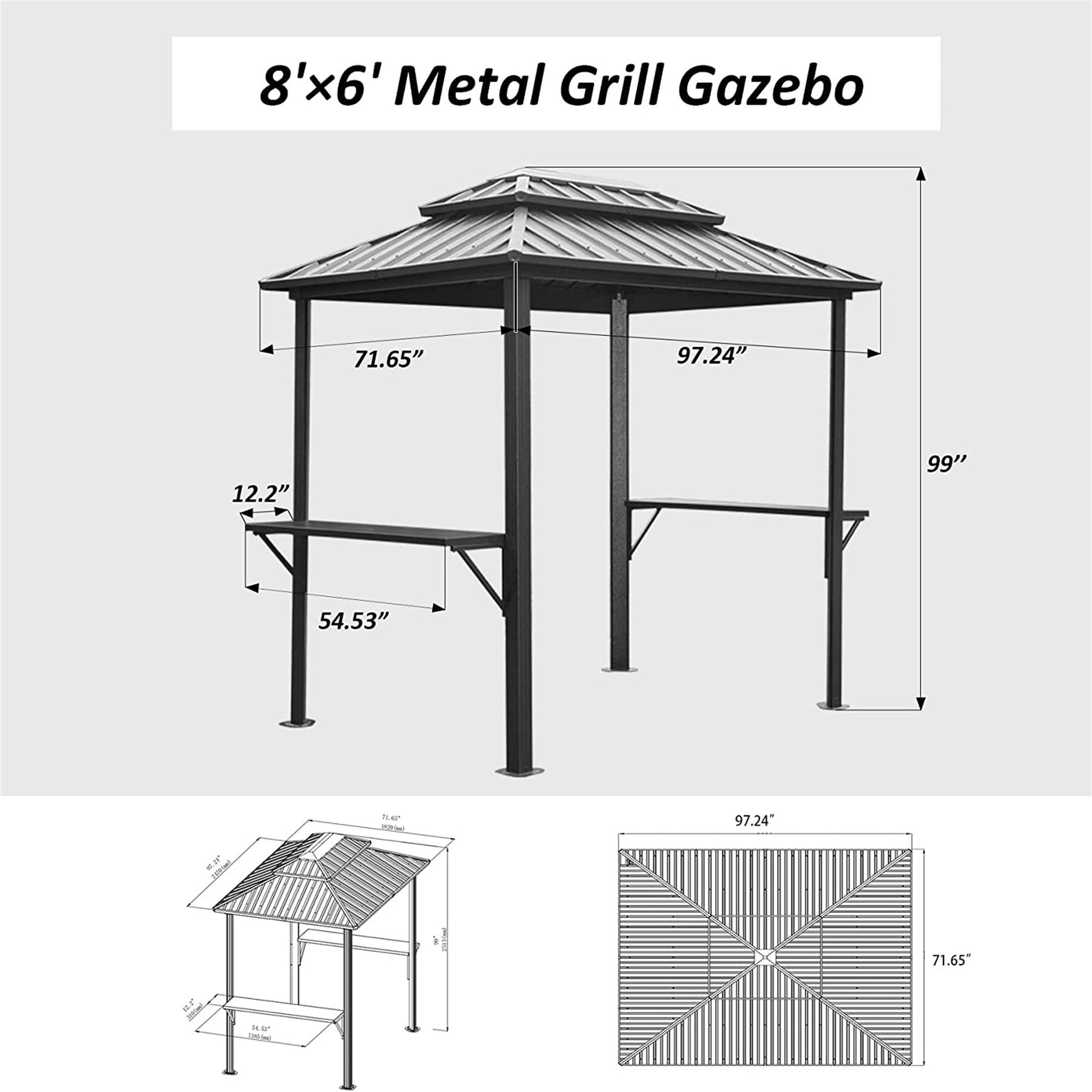 TOPMAX 8' × 6' Aluminum Grill Gazebo with Shelves (Grey)-9