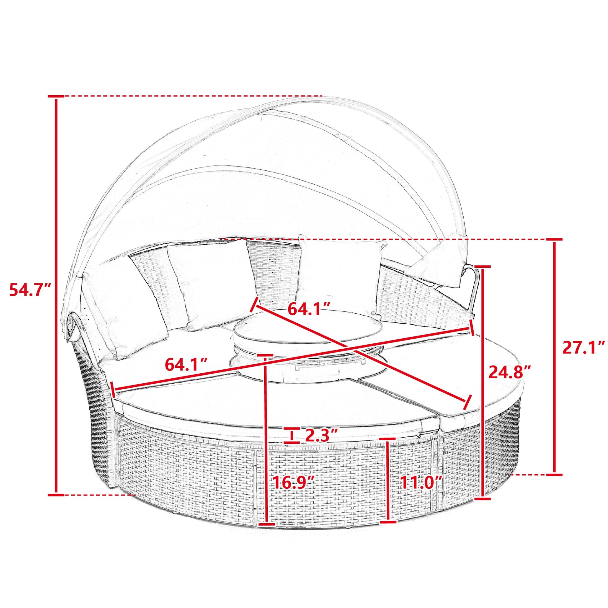 TOPMAX Rattan Round Lounge with Canopy and Lift Coffee Table-1