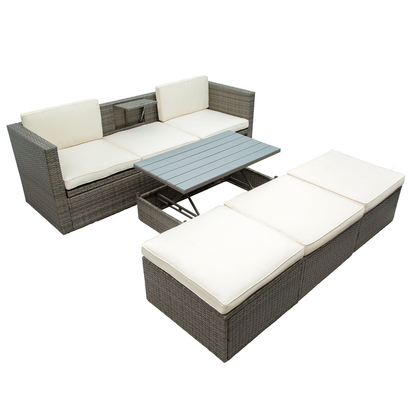 U_STYLE Patio Furniture Sets, 5-Piece Patio Wicker Sofa with Adustable Backrest, Cushions, Ottomans and Lift Top Coffee Table-13