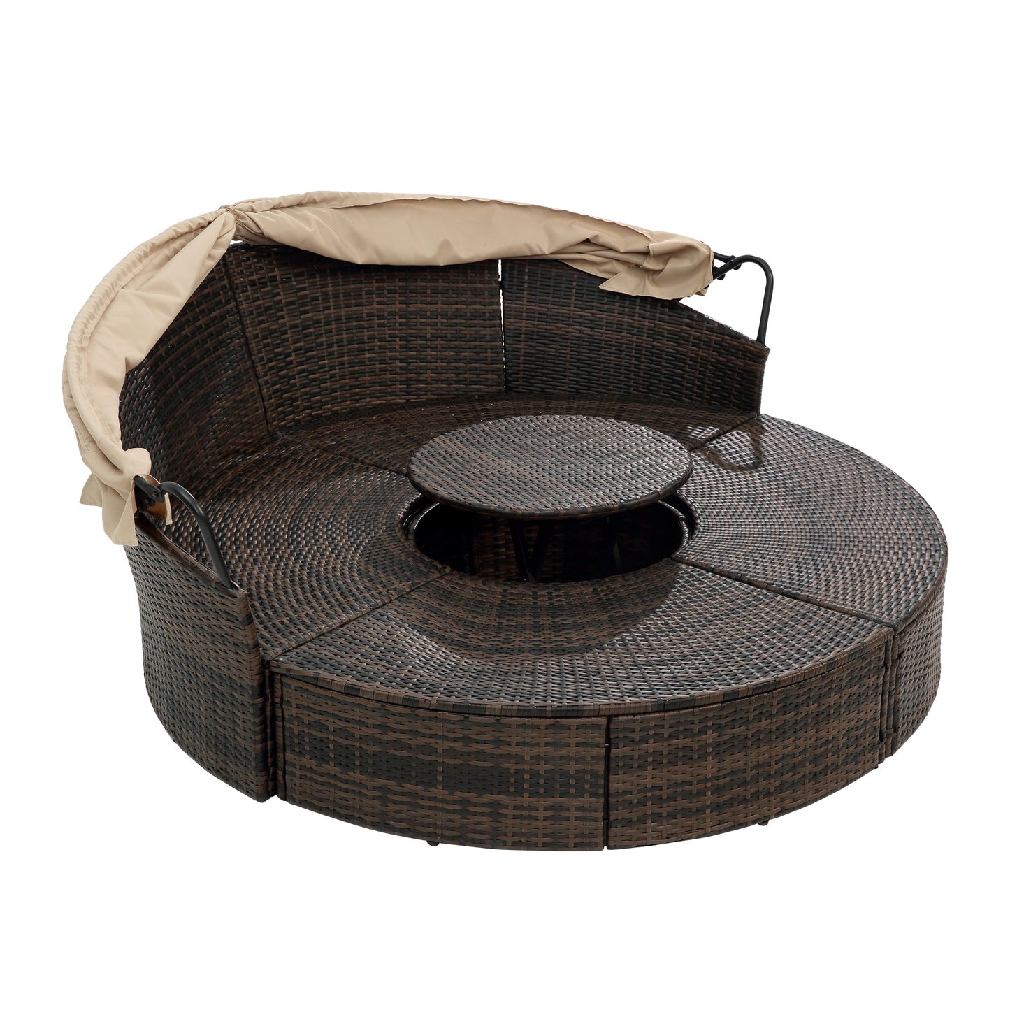 TOPMAX Rattan Round Lounge with Canopy and Lift Coffee Table-12