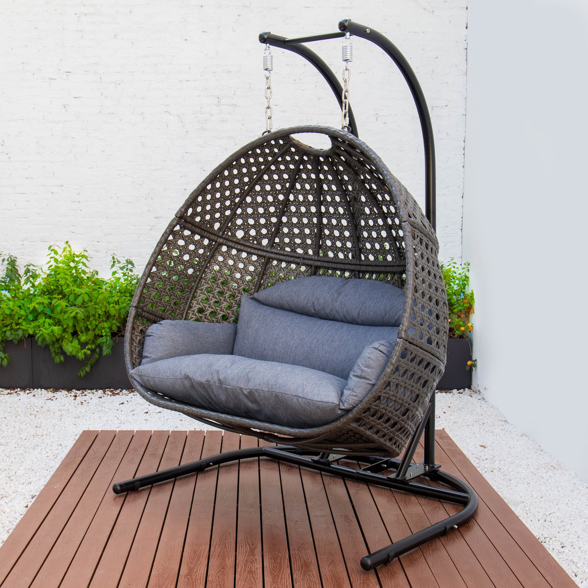 TOPMAX Hanging Double-Seat Swing Chair with Stand (Charcoal Wicker)-3