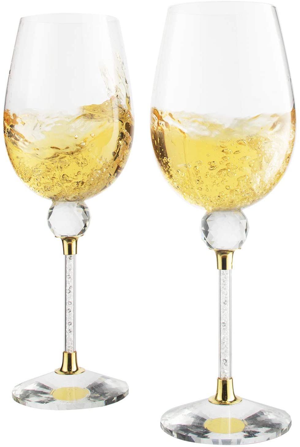 The Wine Savant Rhinestone DIAMOND Studded Wine Glasses 16 Ounces Set of 2 10-inches Tall, Gold and Laser Cut Sparkling Wine Wedding Glasses, Elegant Crystal - For Everyday, Weddings, Parties-4